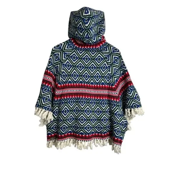 MATILDA JANE Hooded Fringe Poncho Boho Fair Isle Knit Cape Big Girl Size 14 - Picture 8 of 16